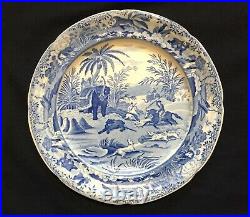 1820 Blue & White Transferware Pearlware Plate-from Bear Hunting Print by Howitt