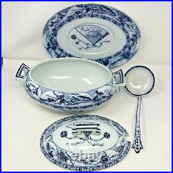 1872 Brown Westhead Moore Tureen, Lid, Under Plate, & Ladle Asian Blue & White