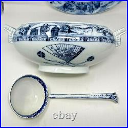 1872 Brown Westhead Moore Tureen, Lid, Under Plate, & Ladle Asian Blue & White