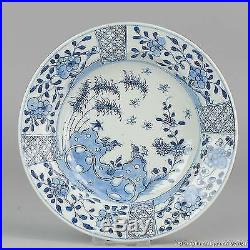 18C Chinese Porcelain Blue & White Plate Flowers Antique China Qing Butterfly