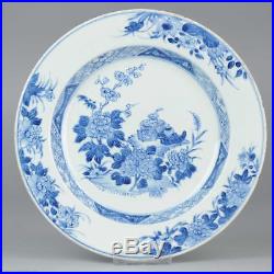 18C Chinese Porcelain Blue & White Plate Flowers Large Qing Antique