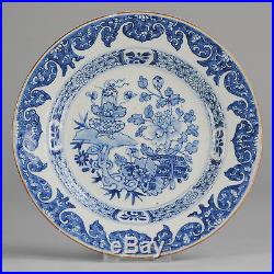 18C Chinese Porcelain Plate Blue & white Flowers & Baskets Good Condition