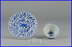 18C Kangxi Chinese porcelain tea set blue and white fish crab antique qing