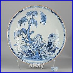 18C antique yongzheng super large basin charger blue white chinese porcelain