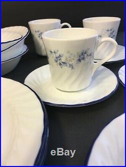 18 Piece Blue Fleur Corelle by Corning Floral Dinnerware Set Plates Bowls Cups