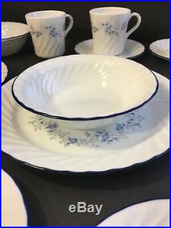 18 Piece Blue Fleur Corelle by Corning Floral Dinnerware Set Plates Bowls Cups