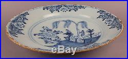 18thC Dutch Delft Pottery Blue & White Plate Charger Floral Decor (Chinoiserie)