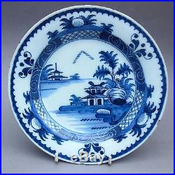 18thC English Delft Pottery Plate Chinoiserie Blue & White London / Lambeth