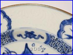 18thC Qianlong Chinese Blue & White Plate Mountain River Scene Carved Rim a/f