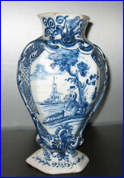 18th CENTURY DELFT BLUE AND WHITE VASE, signed