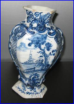 18th CENTURY DELFT BLUE AND WHITE VASE, signed