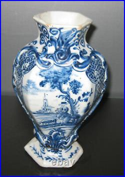 18th CENTURY DELFT BLUE AND WHITE VASE, signed