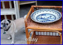 18th C Antique Dutch Delft Faience Pottery Plate Charger Blue & White Signed 12