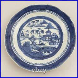 18th C. Chinese Antique Export Blue White Porcelain Bowl Plate Qing Canton 4 pc