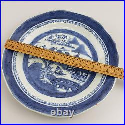 18th C. Chinese Antique Export Blue White Porcelain Bowl Plate Qing Canton 4 pc