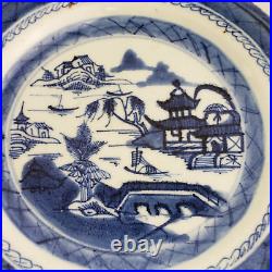 18th C. Chinese Antique Export Blue White Porcelain Bowl Plate Qing Canton 4 pc