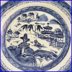 18th C. Chinese Antique Export Blue White Porcelain Bowl Plate Qing Canton 4 pc