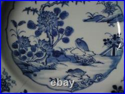 18th C Chinese blue and white porcelain flower & bird barbed-rim dish plate
