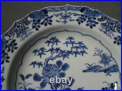 18th C Chinese blue and white porcelain flower & bird barbed-rim dish plate