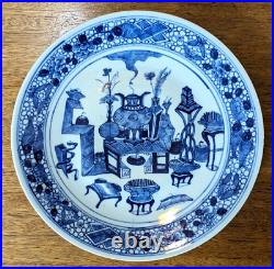 18th Century Chinese Blue & White Hundred Antiquities Object Porcelain Plate 12