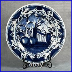 18th Century Delft Delftware 23.6cm Blue & White Tin Glazed Earthenware Plate