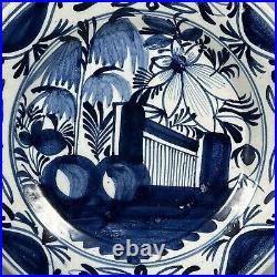 18th Century Delft Delftware 23.6cm Blue & White Tin Glazed Earthenware Plate
