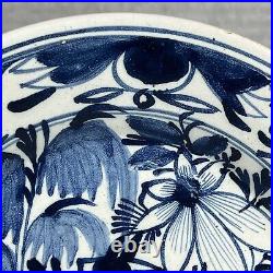 18th Century Delft Delftware 23.6cm Blue & White Tin Glazed Earthenware Plate