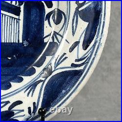 18th Century Delft Delftware 23.6cm Blue & White Tin Glazed Earthenware Plate
