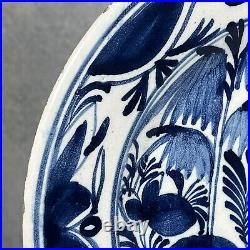 18th Century Delft Delftware 23.6cm Blue & White Tin Glazed Earthenware Plate
