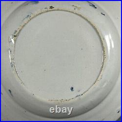 18th Century Delft Delftware 23.6cm Blue & White Tin Glazed Earthenware Plate