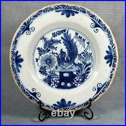 18th Century Delft Delftware 23cm Blue & White Tin Glazed Earthenware Plate