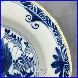 18th Century Delft Delftware 23cm Blue & White Tin Glazed Earthenware Plate