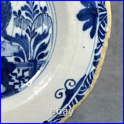 18th Century Delft Delftware 23cm Blue & White Tin Glazed Earthenware Plate