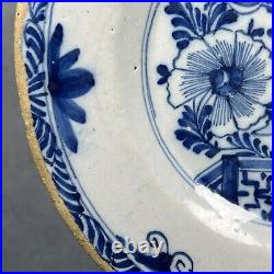 18th Century Delft Delftware 23cm Blue & White Tin Glazed Earthenware Plate