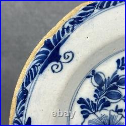 18th Century Delft Delftware 23cm Blue & White Tin Glazed Earthenware Plate