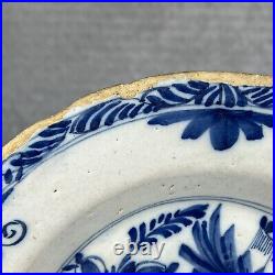 18th Century Delft Delftware 23cm Blue & White Tin Glazed Earthenware Plate