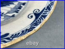 18th Century Delft Delftware 23cm Blue & White Tin Glazed Earthenware Plate