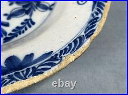 18th Century Delft Delftware 23cm Blue & White Tin Glazed Earthenware Plate