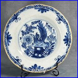 18th Century Delft Delftware 23cm Blue & White Tin Glazed Earthenware Plate