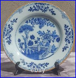 18th Century Dutch Delft Blue & White Porceleyne Bijl Chinoiserie Pottery Plate