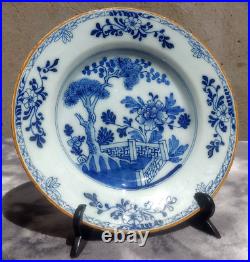 18th Century Dutch Delft Blue & White Porceleyne Bijl Chinoiserie Pottery Plate