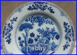 18th Century Dutch Delft Blue & White Porceleyne Bijl Chinoiserie Pottery Plate