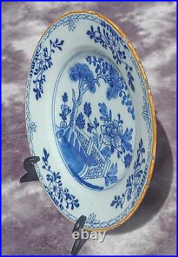 18th Century Dutch Delft Blue & White Porceleyne Bijl Chinoiserie Pottery Plate