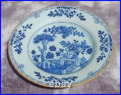 18th Century Dutch Delft Blue & White Porceleyne Bijl Chinoiserie Pottery Plate