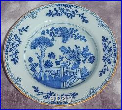 18th Century Dutch Delft Blue & White Porceleyne Bijl Chinoiserie Pottery Plate