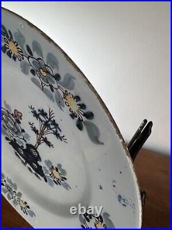 18th Century English Delftware Dish c1760 Blue, Purple, Yellow, Green 26cm