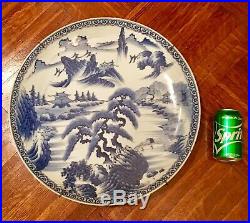 18th Century Large Cobalt Blue White Chinese Porcelain Plate Charger 18 inches