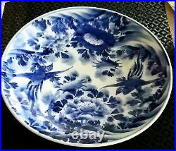 18th EARLY 19th C ANTIQUE CHINESE BLUE & WHITE PHOENIX BIRDS CHARGER