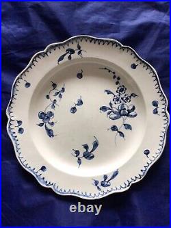 18th c English Blue & White Handpainted Creamware Plate, scattered Flowers