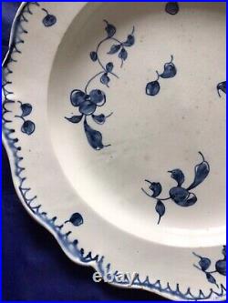 18th c English Blue & White Handpainted Creamware Plate, scattered Flowers